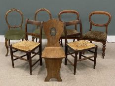 VINTAGE & ANTIQUE CHAIR ASSORTMENT including balloon back, rush seated chairs, Welsh dragon Arts &