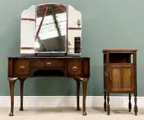 NIGHT CABINET & EDWARDIAN OAK KIDNEY SHAPED DRESSING TABLE with triple mirror, 157 (h) x 112 (w) x