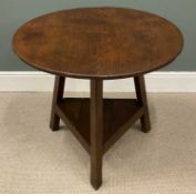 VINTAGE OAK CRICKET TABLE, 75 (h) x 91cms (diam.) Provenance: private collection Conwy