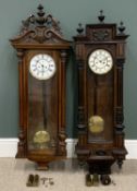 TWO VIENNA WALL CLOCKS one by Monke & Schultz, 128 (h) x 47 (w) x 17cms (d), and another similar