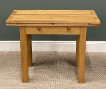 MODERN LIGHT OAK EXTENDING BREAKFAST TABLE, 75 (h) x 45/90 (w) x 100cms (d) Provenance: deceased