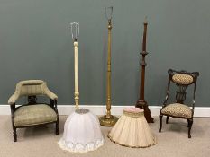 THREE VINTAGE STANDARD LAMPS with shades, Edwardian type tub chair, and nursing chair Provenance: