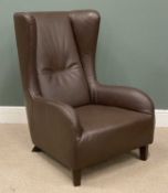 MODERN WING-BACK 'MARLENE' ARMCHAIR by Natuzzi Italia, in brown leather/effect, 112 (h) x 78 (w) x
