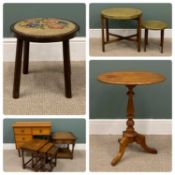 ASSORTED SMALL FURNITURE to include oak nest of tables, single drawer side table, brass Benares type