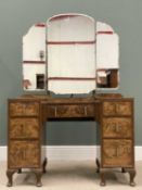 BURR WALNUT DRESSING TABLE with triple mirror, 159 (h) x 108 (w) x 52cms (d) Provenance: private