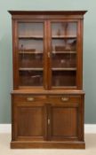 MAHOGANY BOOKCASE CUPBOARD early 20th Century having a top with twin glazed doors and base two