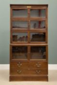 ANTIQUE MAHOGANY SECTIONAL BOOKCASE (two pieces), top with six opening glazed doors, base with two