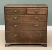 CIRCA 1900 OAK CHEST OF TWO OVER THREE LONG GRADUATED DRAWERS, 105 (h) x 105 (w) x 49cms (d)