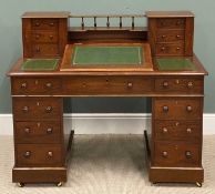 GOOD MAHOGANY TWO STAGE DESK configured with writing slope and drawers to pedestal and top, 102 (