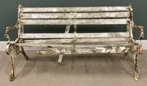 VINTAGE GARDEN BENCH with scrolled cast iron ends, painted white, 84 (h) x 168 (w) x 64cms (d)