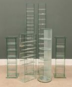 CONTEMPORARY GLASS SHELVES & STANDS to include pair of tall slim, 159 (h) x 25 (w) x 25cms (d),