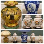 ASSORTED CERAMIC BASED LIGHTING including Chinese blue and white table lamp, 79cms (h) (5)