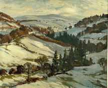 ‡ EDWIN FORREST (British 1918 - 2002) oil on board - Welsh winter landscape, possibly Moel Famau,