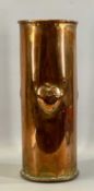 ART NOUVEAU CYLINDRICAL COPPER STICK STAND, embossed with hearts and with riveted seam, 50 (h) x