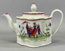 NEWHALL TEAPOT & COVER, late 18th century) painted with Oriental figures and flowers, 15cms (h)