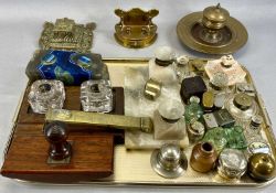 INTERESTING COLLECTION OF INK STANDS & INK WELLS including travelling examples, trench art brass,