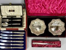 ASSORTED CASED SILVER COLLECTABLES including pair of Victorian octagonal bowls with embossed