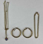 ASSORTED 9CT GOLD JEWELLERY including large hollow loop earrings, flat curb link bracelets and