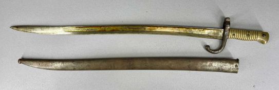 19TH CENTURY FRENCH CHASSEPOT SWORD BAYONET, 57.5cms fullered curved blade inscribed '1868', forward