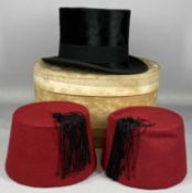 VINTAGE HEADWEAR comprising Christie's London Imperial top hat, 20cms (h), 15.5cms (diam.) (size