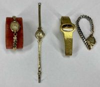 FOUR VINTAGE LADIES' GOLD-PLATED BRACELET WATCHES, Bulova, Enicar and Dorso Provenance: private