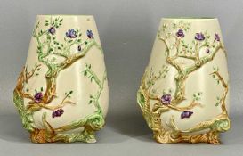 PAIR OF CLARICE CLIFF NEWPORT POTTERY 'MY GARDEN' VASES, decorated in relief, number 989, moulded