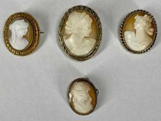 FOUR OVAL CAMEO PORTRAIT BROOCHES with silver/white metal mounts, 40 x 30mms the largest Provenance: