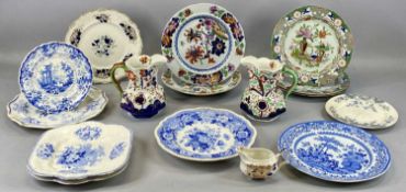 GROUP OF 19TH CENTURY TRANSFER PRINTED IRONSTONE WARES including Stephen Folch plate, 25cms (diam.),