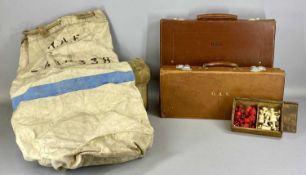 ASSORTED COLLECTABLES including canvas army bag with brass clasp and twin handles, lettered 'Stagg',