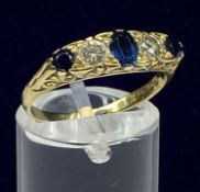 18CT GOLD SAPPHIRE & DIAMOND FIVE STONE RING, size R, 4gms Provenance: deceased estate Conwy