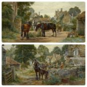 ‡ R. S. MAYER (British early 20th century) pair of watercolours - shire-horses and figures in