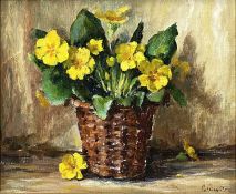 ‡ HEATHER CRAIGMILE (Welsh b. 1925) oil on board - basket of flowers still life, signed lower right,