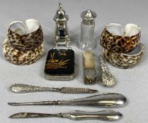 ASSORTED SILVER & OTHER SMALL COLLECTABLES comprising two pepper pots, four silver handled