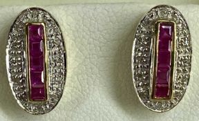PAIR OF 9CT GOLD OVAL, RUBY & DIAMOND STUD EARRINGS, 2.6gms Provenance: private collection