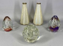 GLASSWARE - a pair of opalescent vases with silver collars, 18cms (h) and three studio