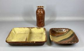 STUDIO POTTERY including rectangular two division dish with stamped marks to base, 34 x 27cms,
