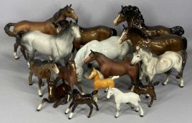 COLLECTION OF FIFTEEN BESWICK HORSES & FOALS including matt grey mare, 22cms (h), dapple grey shire,