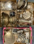 ASSORTED SILVER PLATE & METALWARE including large claret jug with hinged cover, 37cms (h), two