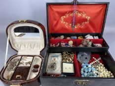 ASSORTED COSTUME JEWELLERY including some silver items, contained within two jewellery boxes