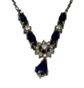 WHITE GOLD NECKLACE WITH DIAMOND & SAPPHIRE DROP, indistinctly stamped, 5.5gms Provenance: