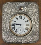 EDWARD VII POCKET WATCH CASE STAND, green Moroccan leather and silver faced with repousse