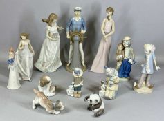 LLADRÓ FIGURINES including clowns, ships, captain and dogs, 35cms (h) the tallest, (14)