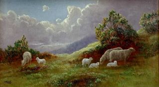 ‡ THOMAS FINCHETT (British 1858 - 1931) oil on board - sheep and lambs, titled verso 'Spring',