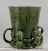 EWENNY CLAYPITS POTTERY TYG with six handles, incised to the body 'Cwpan yr Hen Gymry Fel Yn