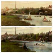 LATE 19TH CENTURY ENGLISH SCHOOL two oil on boards - both of the River Dee at Chester, one with