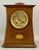 LIBERTY STYLE INLAID MAHOGANY MANTEL CLOCK in the manner of C F A Voysey having domed top and