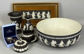 ASSORTMENT OF WEDGWOOD BLACK BASALT having relief decoration, including circular fruit bowl,