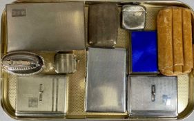 VINTAGE SMOKING ACCESSORIES including Elizabeth II rectangular silver cigarette case with machine
