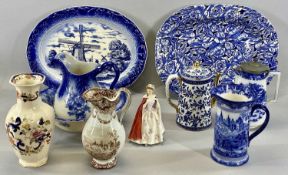 ASSORTED CERAMICS including Royal Doulton blue and white jug, 21cms (h), Masons Mandalay panelled