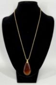CARNELIAN LOZENGE DROP PENDANT with 9ct gold suspension loop and chain, 14.5gms gross Provenance:
